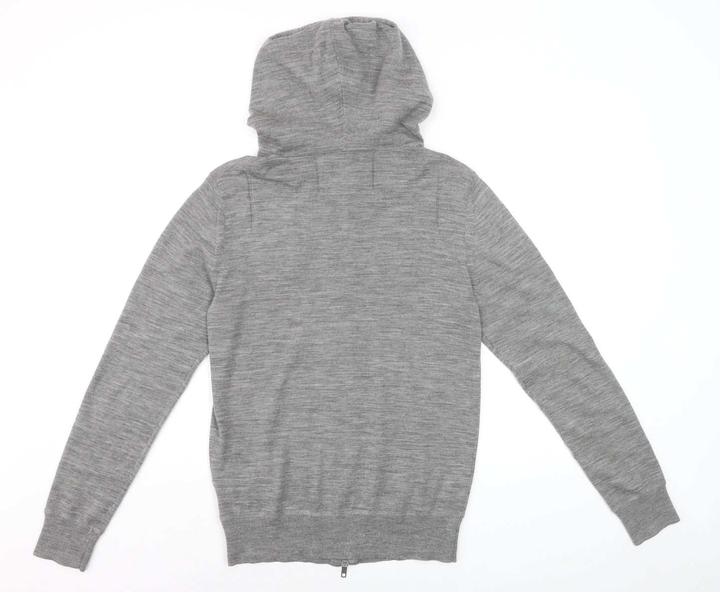AllSaints Men’s Grey Merino Wool Full Zip Hooded Jumper XS