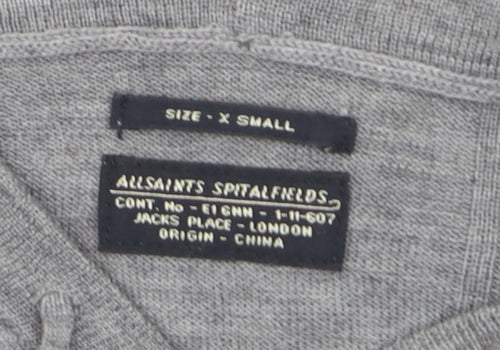 AllSaints Men’s Grey Merino Wool Full Zip Hooded Jumper XS
