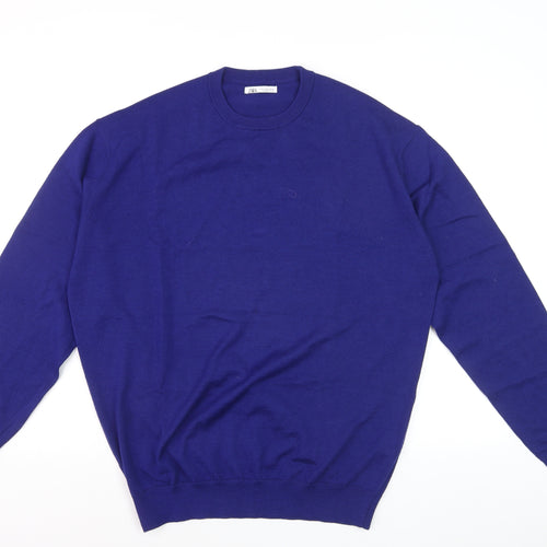 Zara Men’s Blue Wool Blend Crew Neck Jumper XL