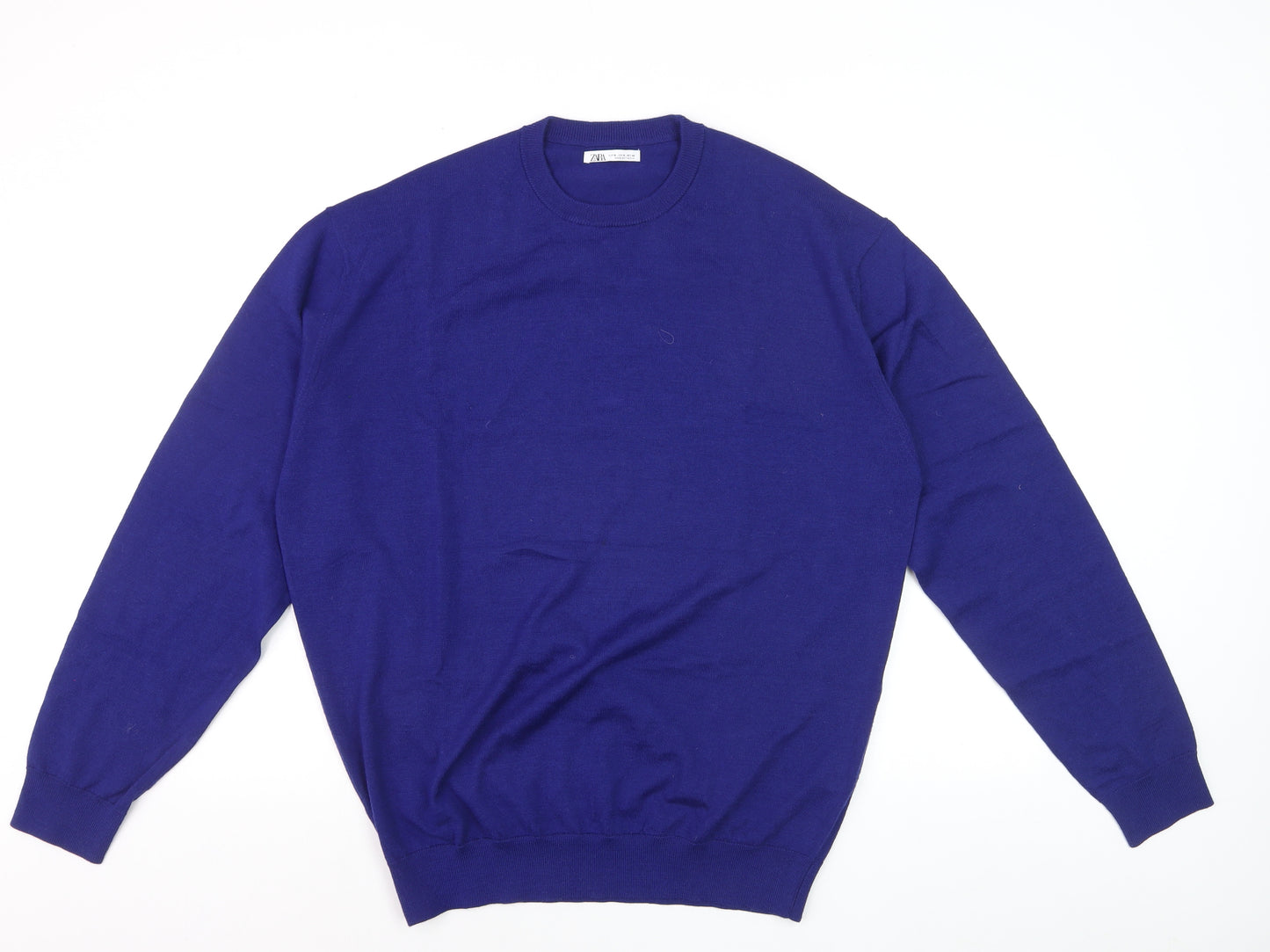 Zara Men’s Blue Wool Blend Crew Neck Jumper XL