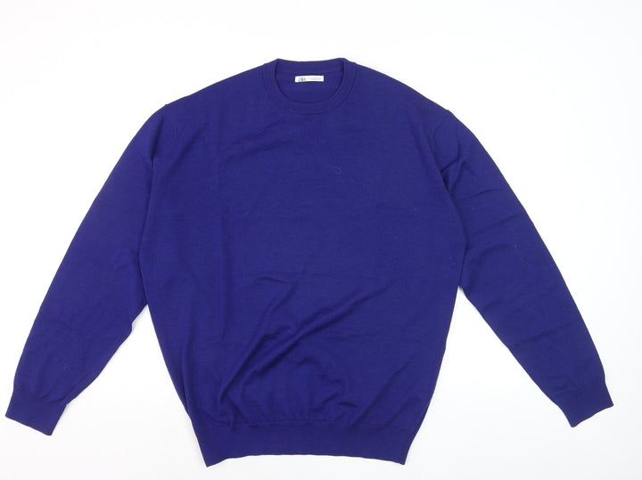 Zara Men’s Blue Wool Blend Crew Neck Jumper XL