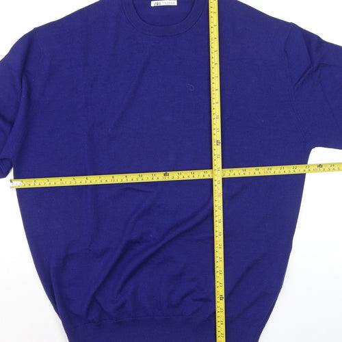 Zara Men’s Blue Wool Blend Crew Neck Jumper XL
