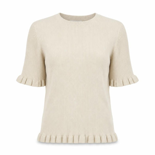 Marks and Spencer Women's Beige Ruffle Trim Short Sleeve Knit Jumper M