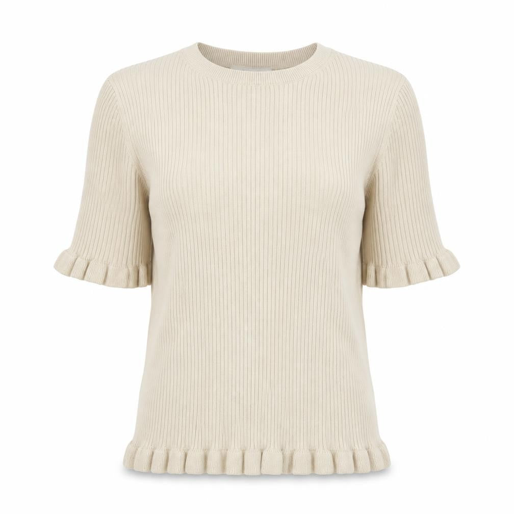 Marks and Spencer Women's Beige Ruffle Trim Short Sleeve Knit Jumper M