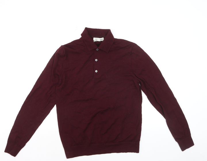 Marks and Spencer Men Red Merino Wool Collared Henley Jumper M