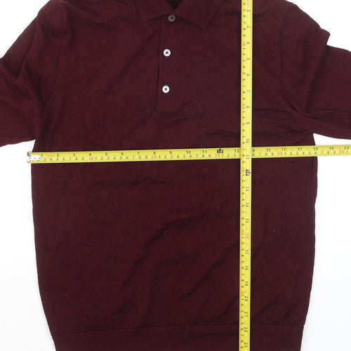 Marks and Spencer Men Red Merino Wool Collared Henley Jumper M