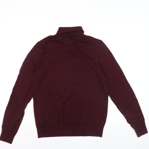 Marks and Spencer Men Red Merino Wool Collared Henley Jumper M