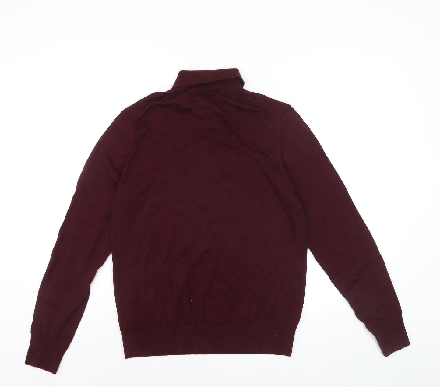 Marks and Spencer Men Red Merino Wool Collared Henley Jumper M