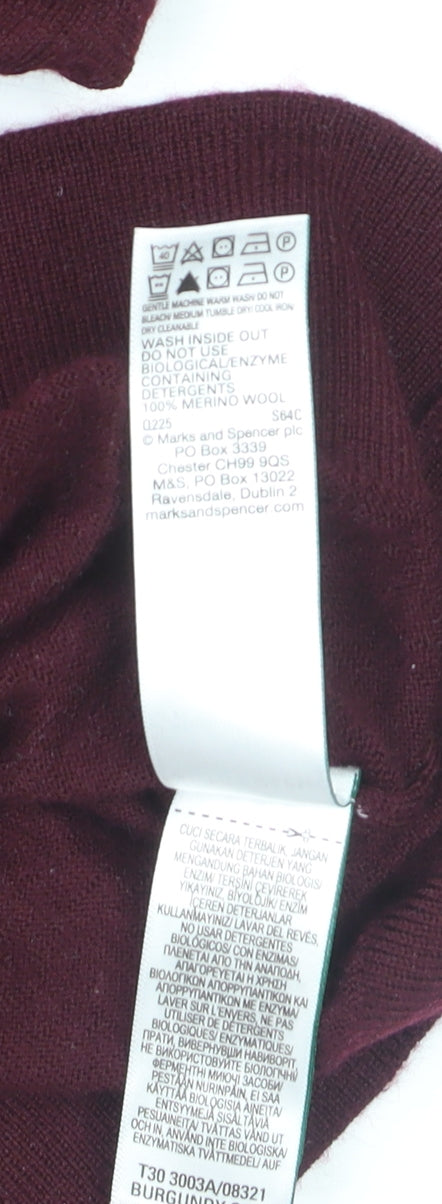 Marks and Spencer Men Red Merino Wool Collared Henley Jumper M