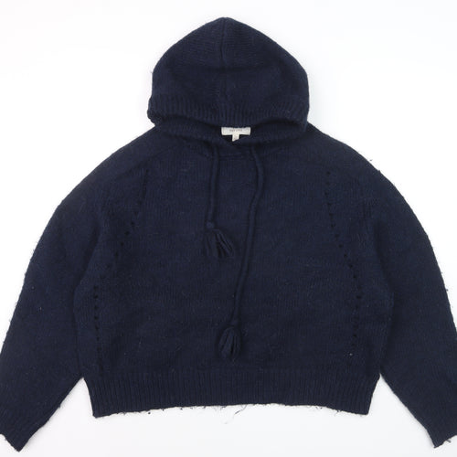 Marks and Spencer Per Una Women's Blue Hooded Knit Jumper L