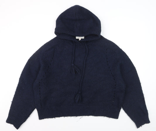 Marks and Spencer Per Una Women's Blue Hooded Knit Jumper L