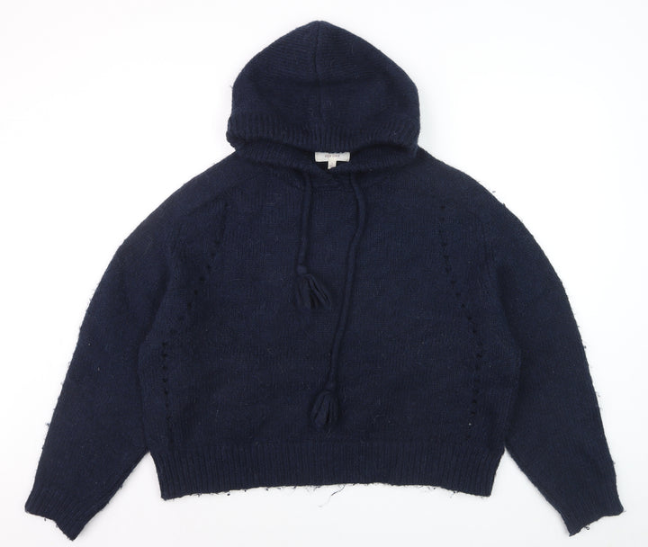 Marks and Spencer Per Una Women's Blue Hooded Knit Jumper L