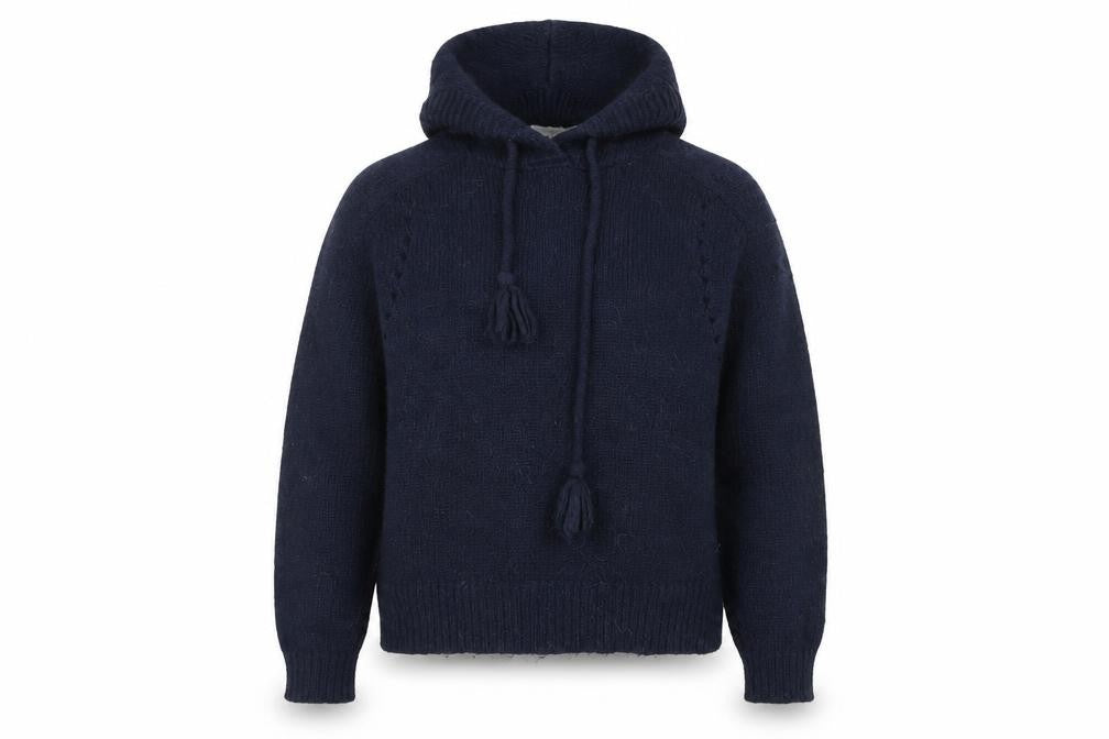 Marks and Spencer Per Una Women's Blue Hooded Knit Jumper L