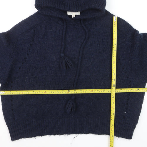 Marks and Spencer Per Una Women's Blue Hooded Knit Jumper L