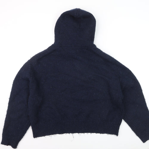 Marks and Spencer Per Una Women's Blue Hooded Knit Jumper L