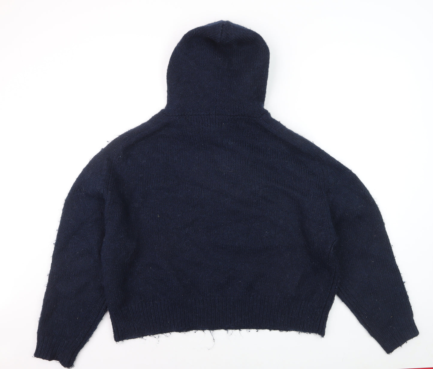 Marks and Spencer Per Una Women's Blue Hooded Knit Jumper L