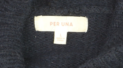 Marks and Spencer Per Una Women's Blue Hooded Knit Jumper L