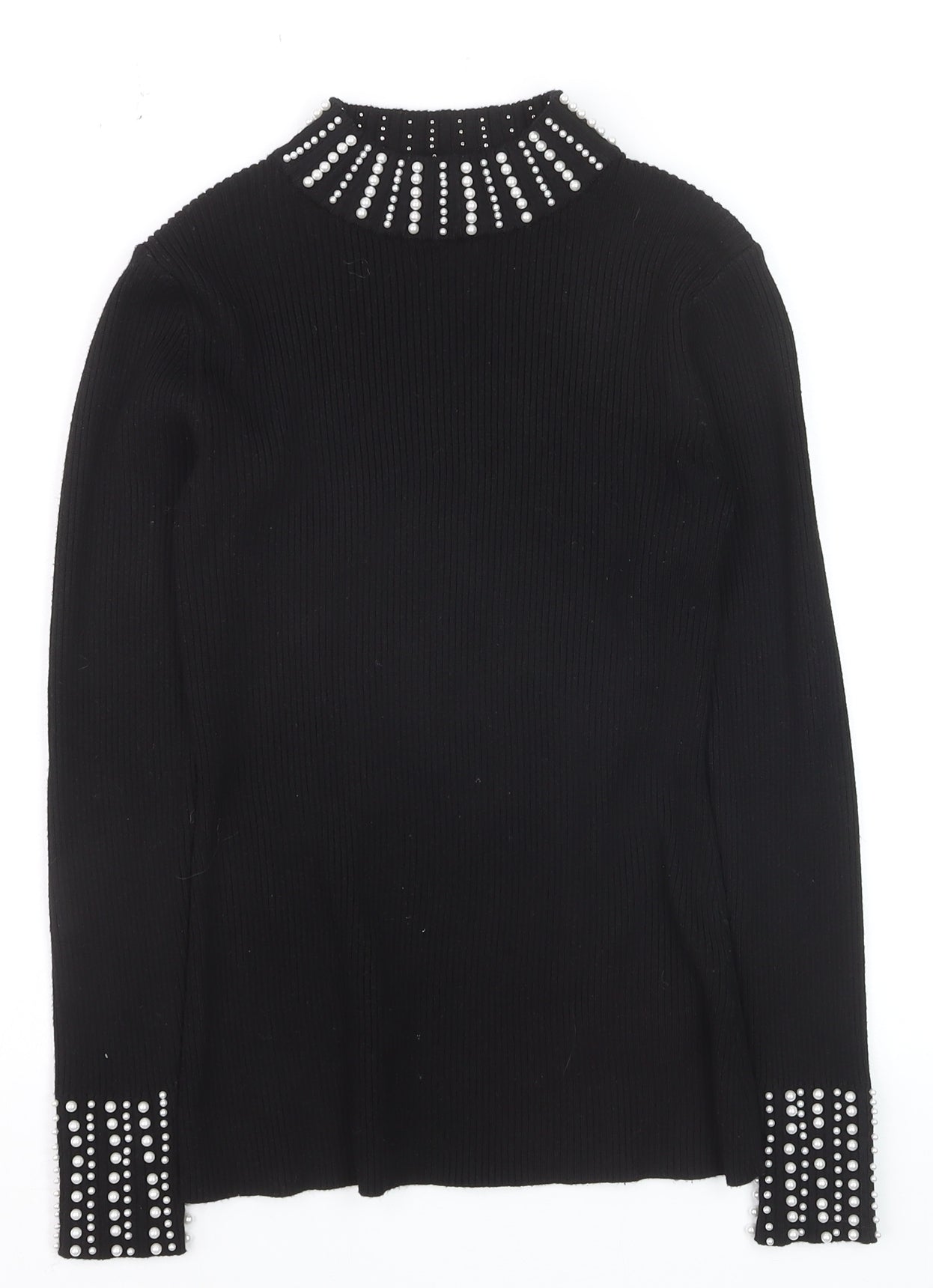 New Look Women’s Black Beaded High Neck Slim Fit Jumper Size 10
