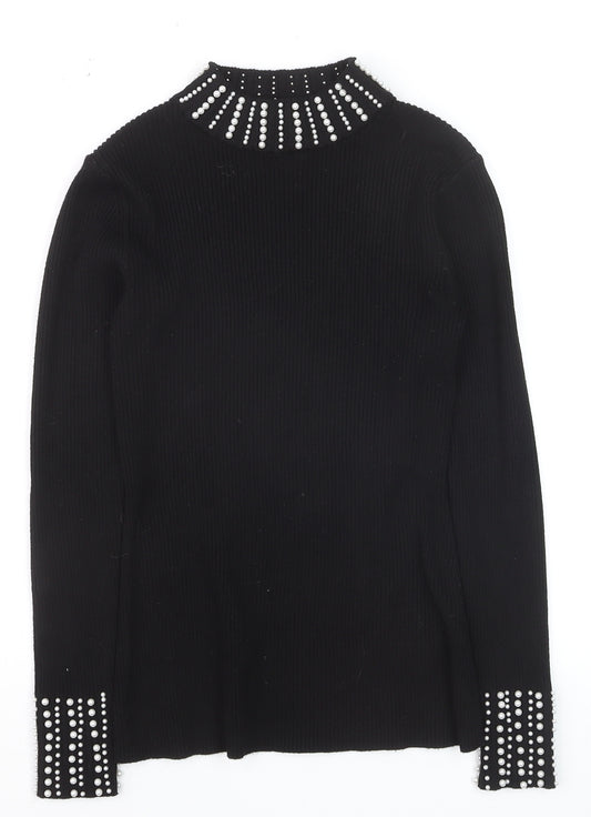 New Look Women’s Black Beaded High Neck Slim Fit Jumper Size 10