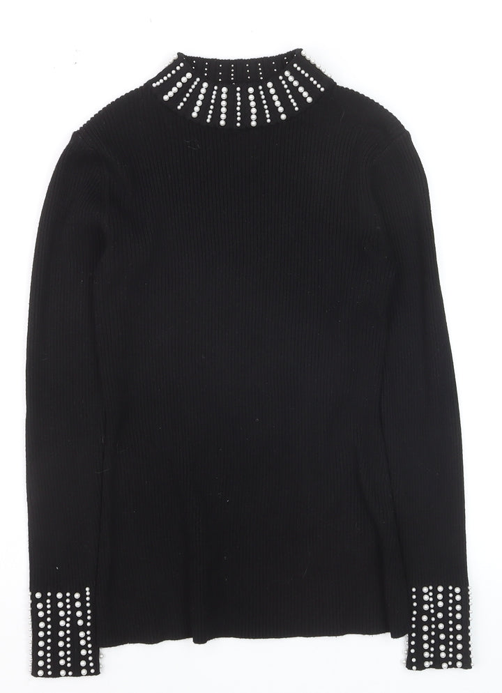 New Look Women’s Black Beaded High Neck Slim Fit Jumper Size 10