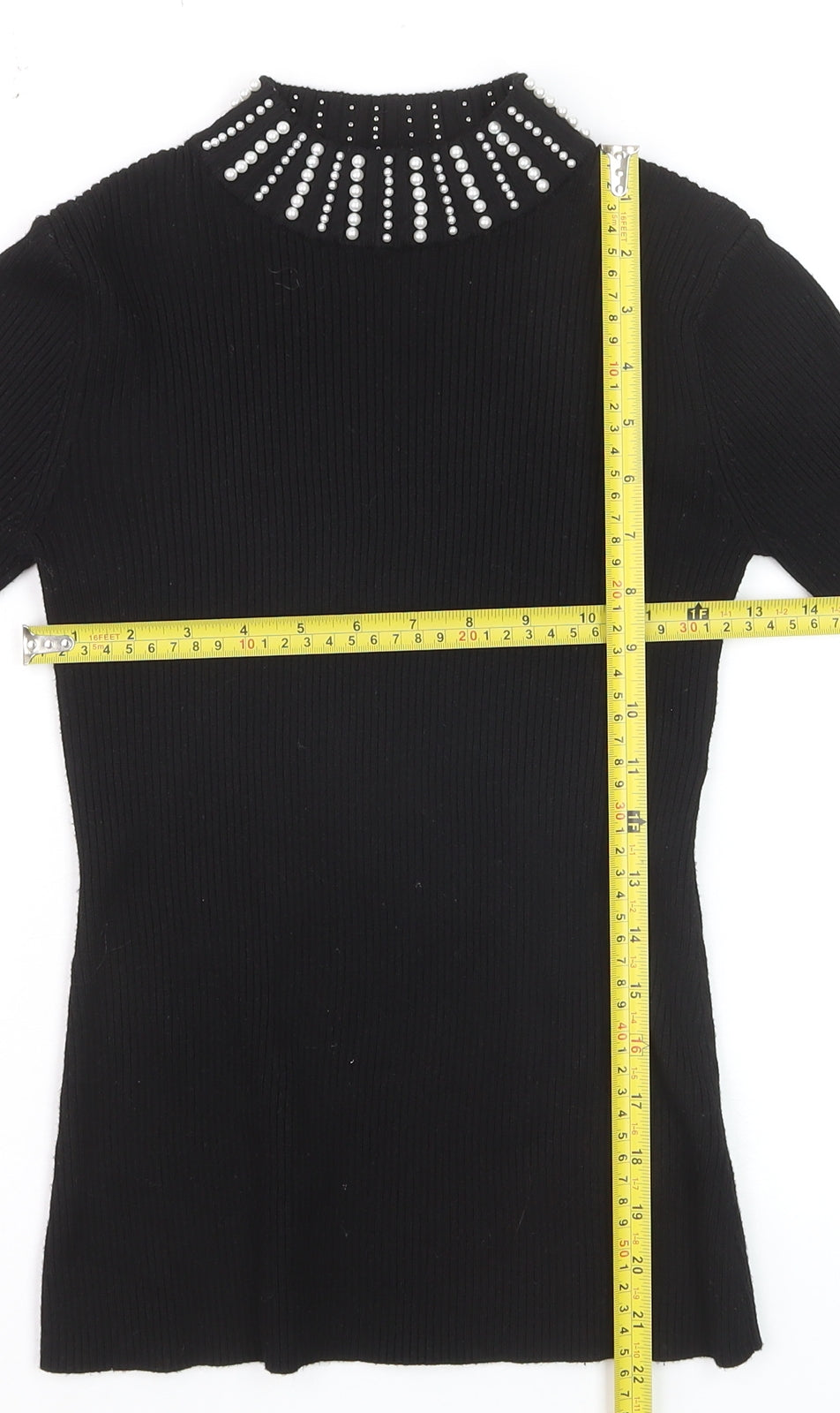 New Look Women’s Black Beaded High Neck Slim Fit Jumper Size 10