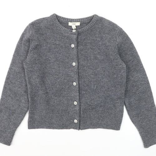 Marks and Spencer Women's Grey Cardigan Small Knit Crew Neck