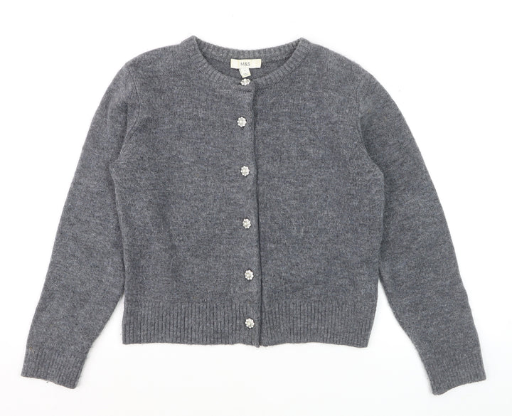 Marks and Spencer Women's Grey Cardigan Small Knit Crew Neck