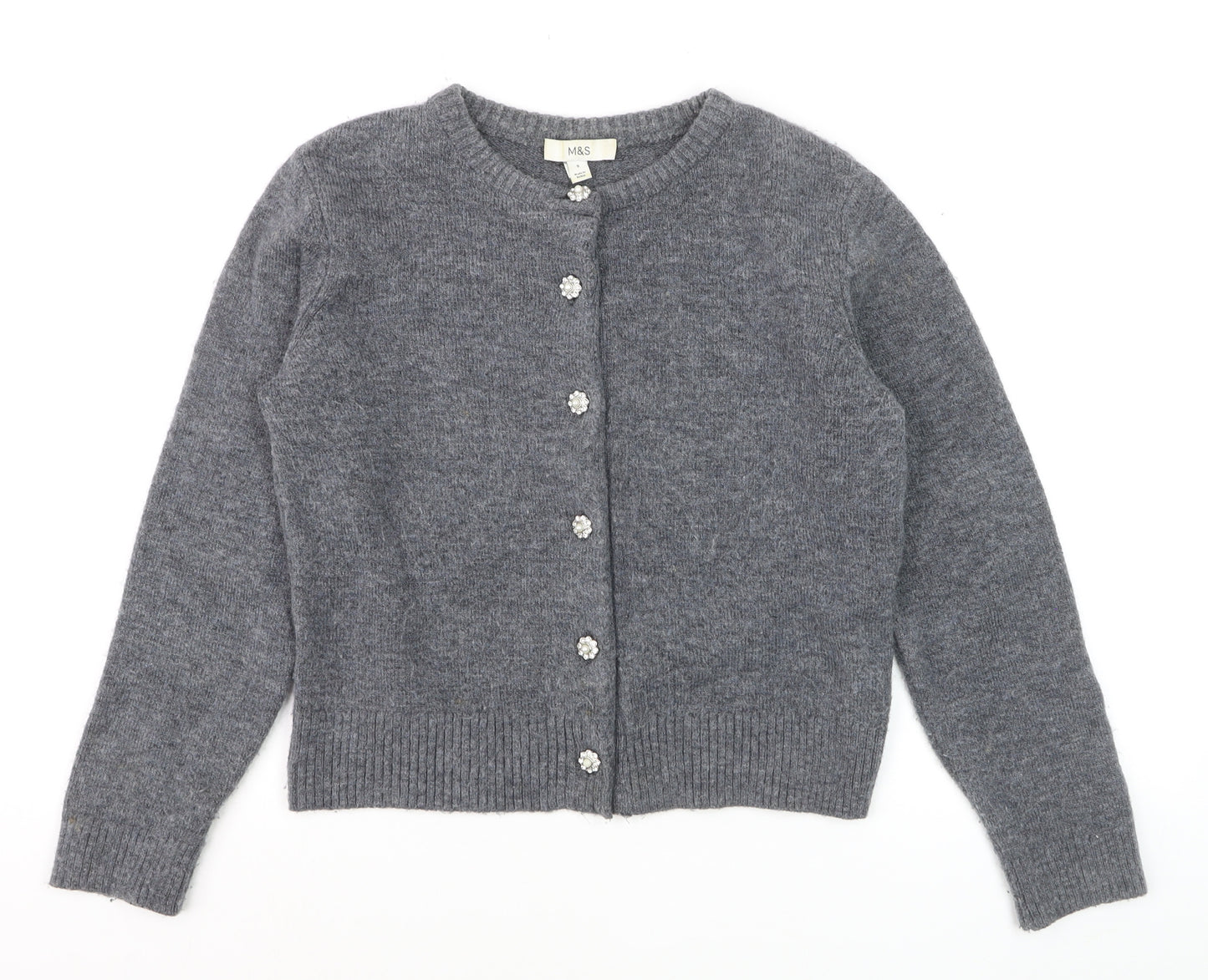 Marks and Spencer Women's Grey Cardigan Small Knit Crew Neck