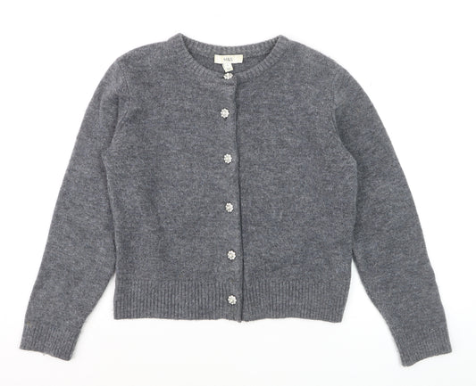 Marks and Spencer Women's Grey Cardigan Small Knit Crew Neck