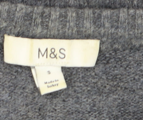 Marks and Spencer Women's Grey Cardigan Small Knit Crew Neck