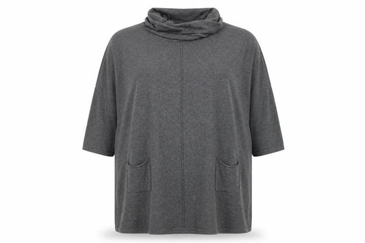 Front view of Marble Women’s Grey Cotton Cowl Neck Tunic Jumper, size UK 14