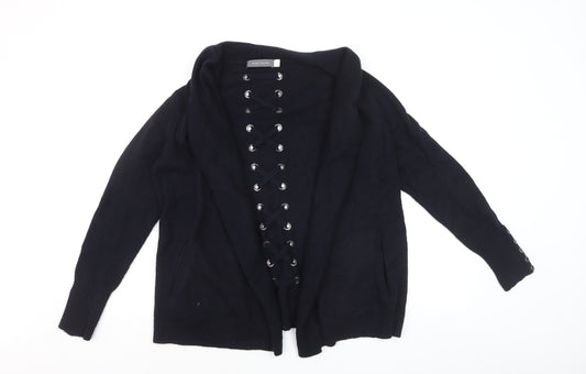 Mint Velvet Womens Black Size 10 Cardigan Lace Up Knit Jumper