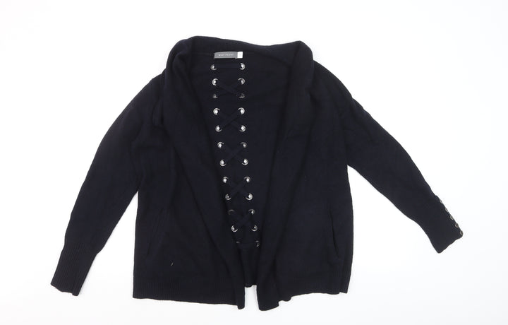Mint Velvet Womens Black Size 10 Cardigan Lace Up Knit Jumper