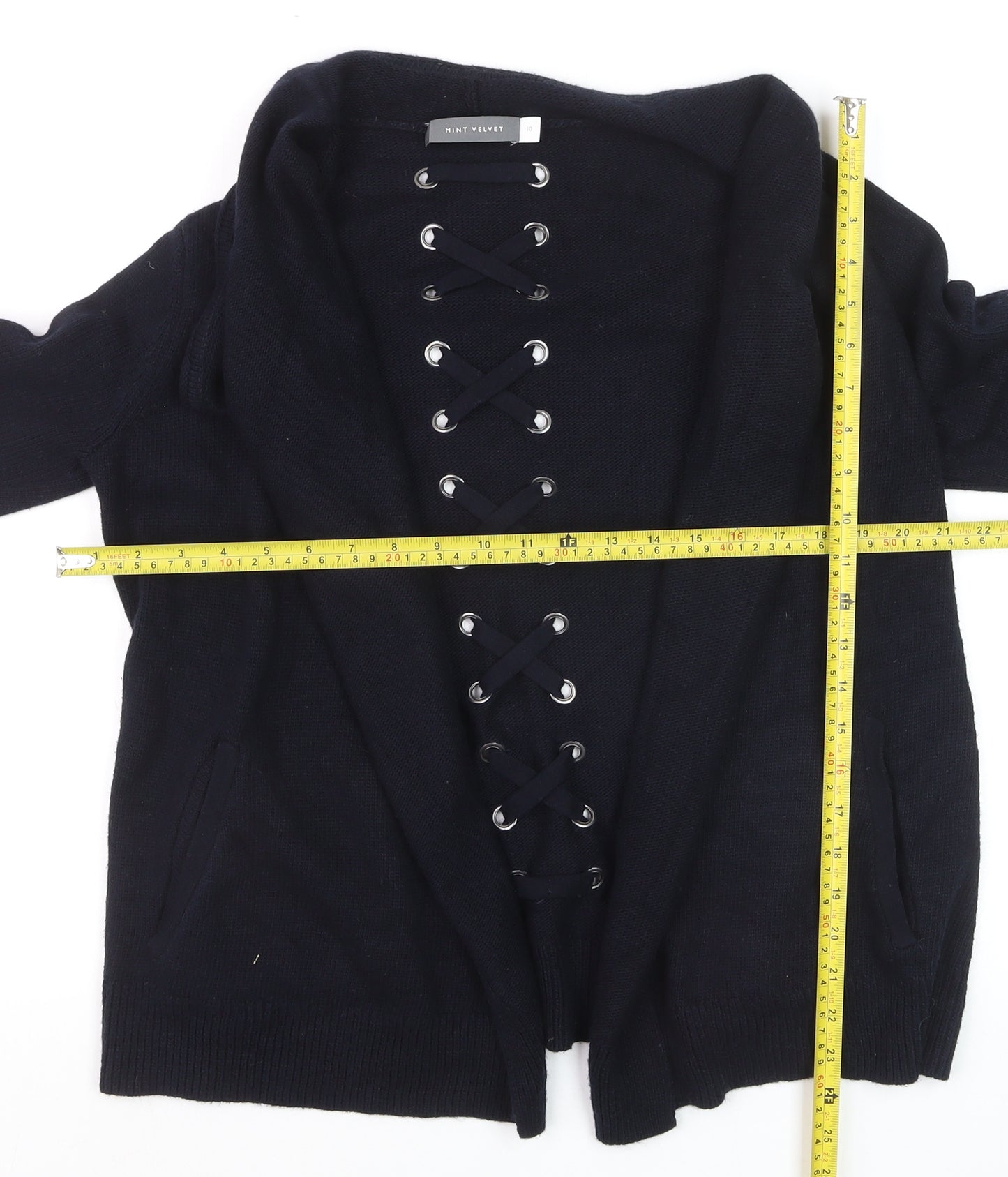 Mint Velvet Womens Black Size 10 Cardigan Lace Up Knit Jumper