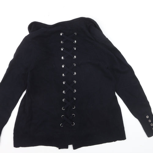 Mint Velvet Womens Black Size 10 Cardigan Lace Up Knit Jumper