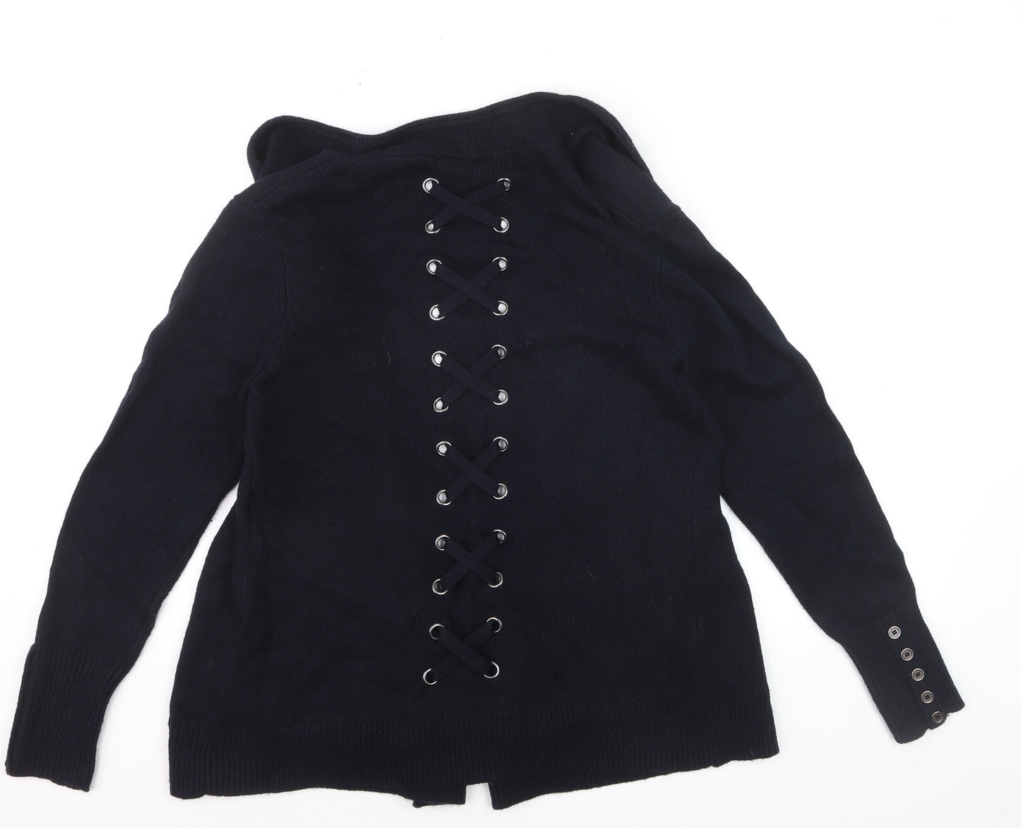 Mint Velvet Womens Black Size 10 Cardigan Lace Up Knit Jumper