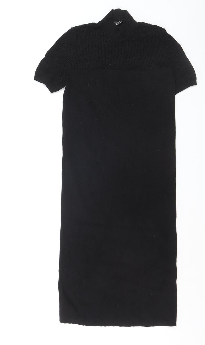 Bershka Women’s Black High Neck Knit Tunic Jumper Size 8