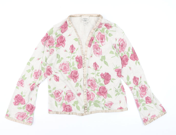 Laura Ashley Womens Beige Pink Floral Cardigan Large Cotton