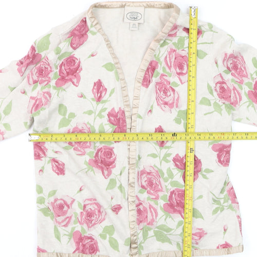 Laura Ashley Womens Beige Pink Floral Cardigan Large Cotton