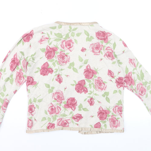 Laura Ashley Womens Beige Pink Floral Cardigan Large Cotton