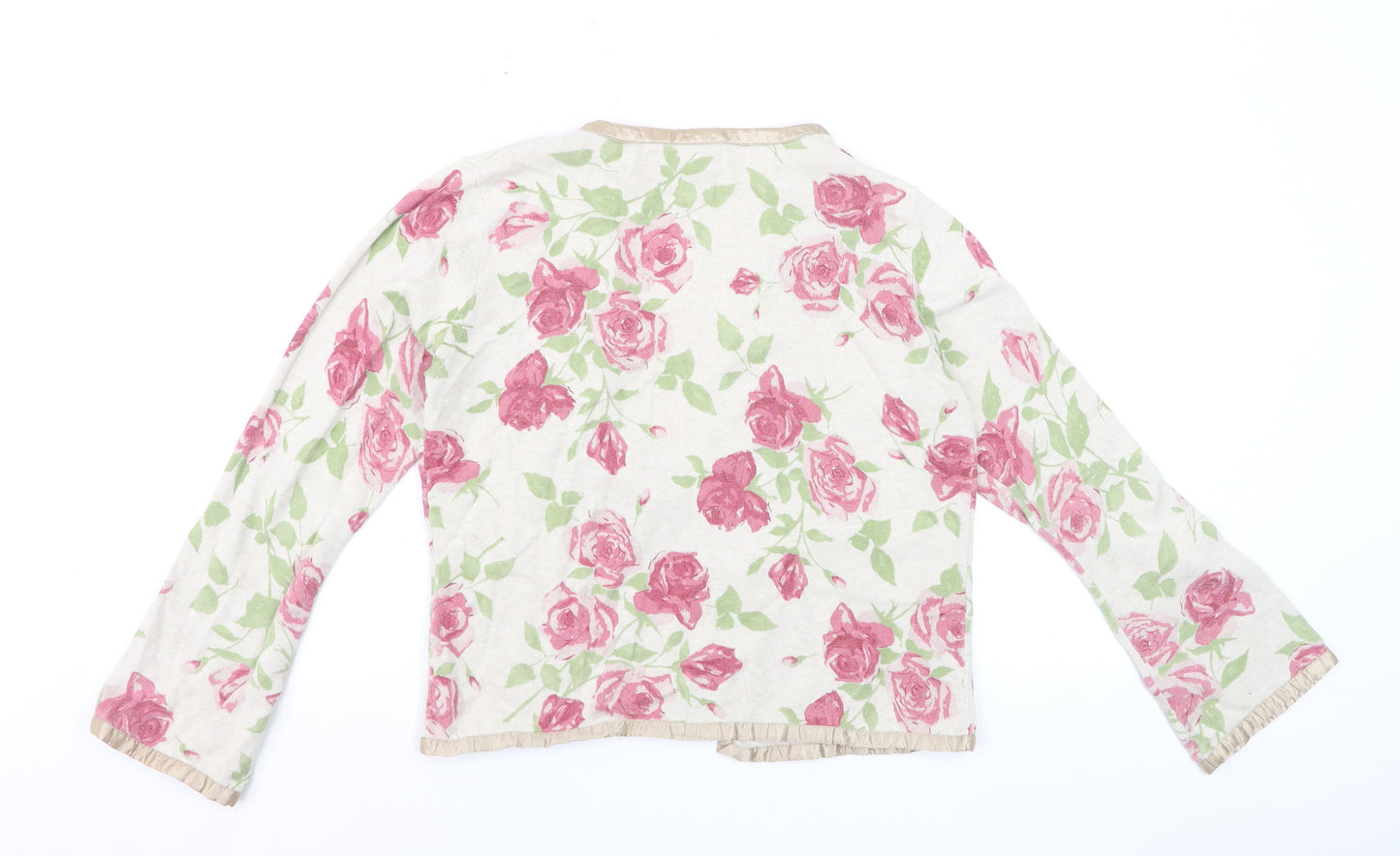 Laura Ashley Womens Beige Pink Floral Cardigan Large Cotton