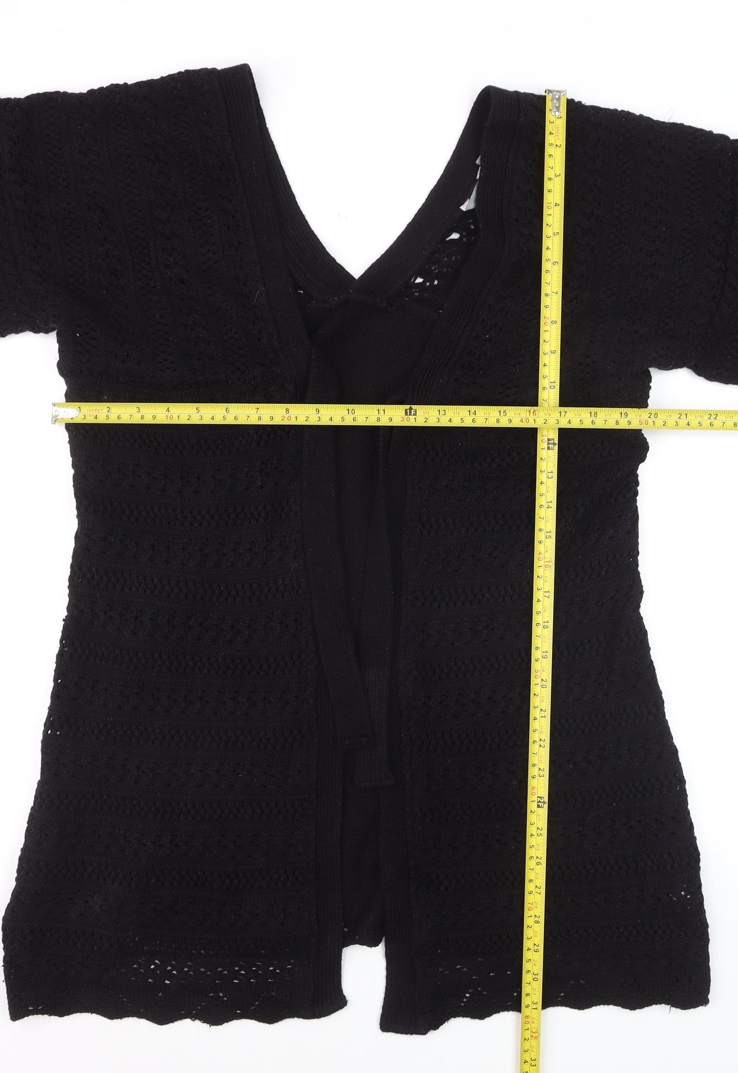 Max Women's Black Acrylic Crochet Open Cardigan Size 18
