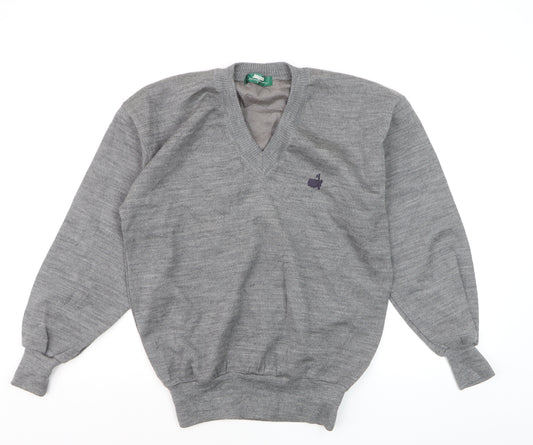 Masters Men's Grey Wool V-Neck Golf Jumper Size L