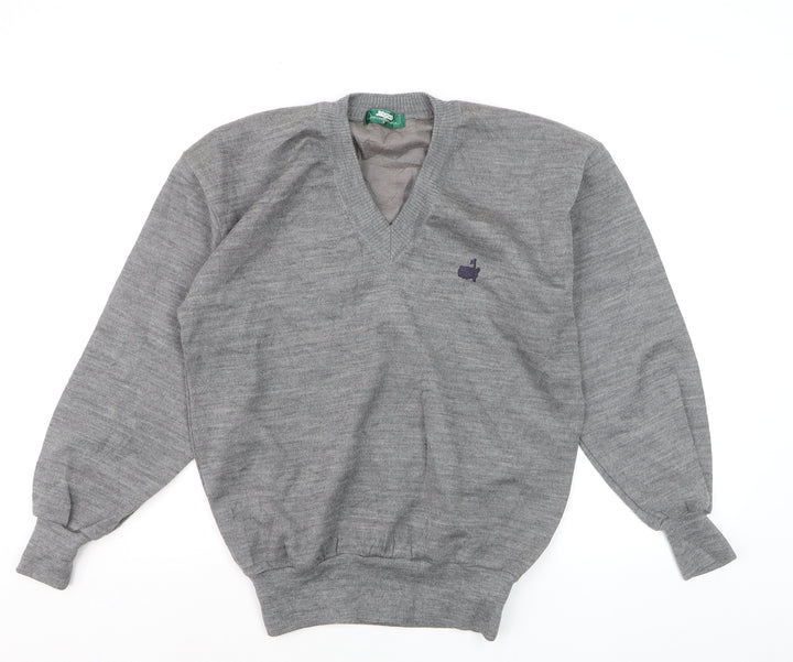 Masters Men's Grey Wool V-Neck Golf Jumper Size L