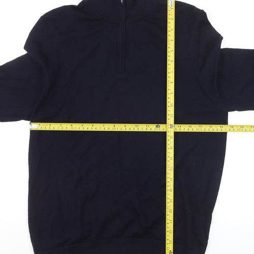 Marks and Spencer Men's Blue L 1/2 Zip Merino Wool Jumper