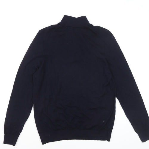 Marks and Spencer Men's Blue L 1/2 Zip Merino Wool Jumper