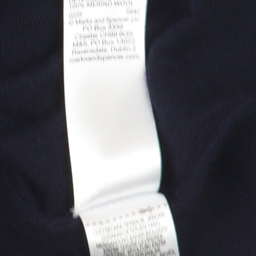 Marks and Spencer Men's Blue L 1/2 Zip Merino Wool Jumper