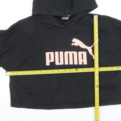 Puma Girls Black Hoodie 11-12 Years Logo Pullover Sweatshirt