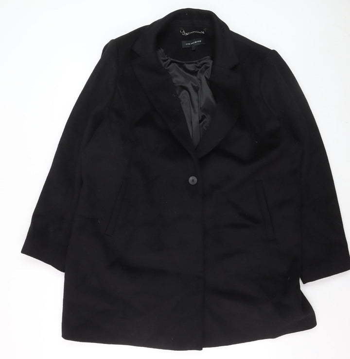 Live Unlimited Women Black Wool Blend Mid-Length Overcoat Size 24