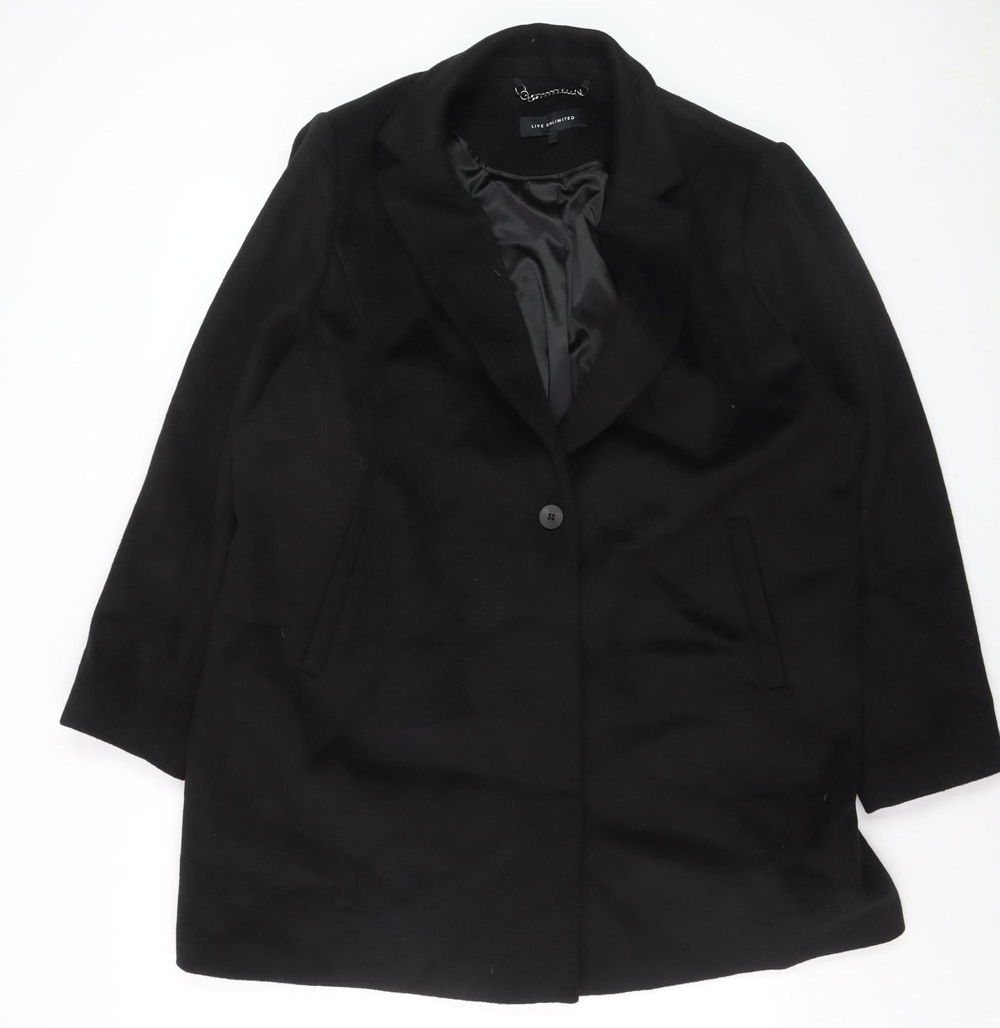 Live Unlimited Women Black Wool Blend Mid-Length Overcoat Size 24